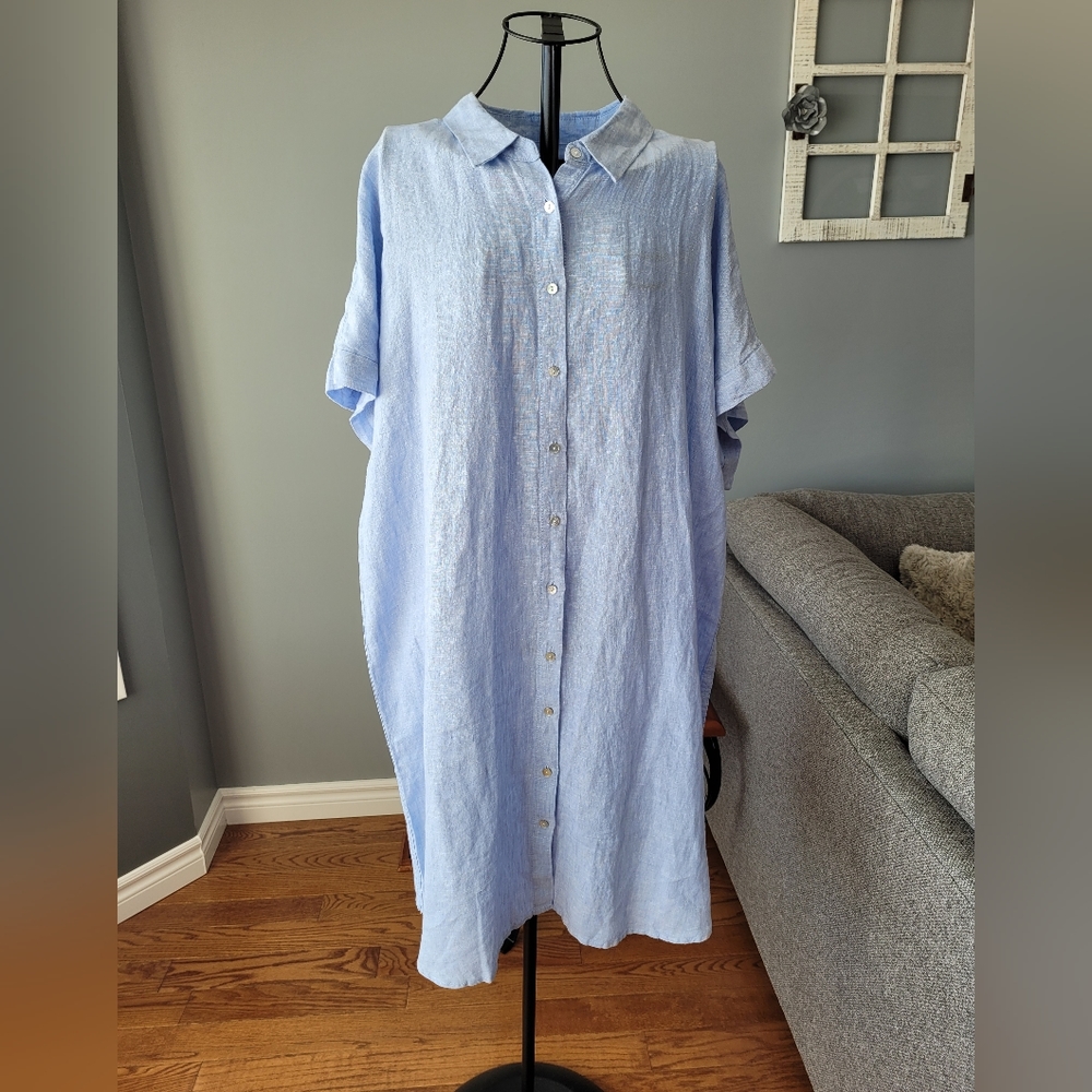 (1X)Linen Short Sleeve Dress